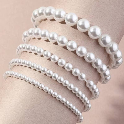 Obega 5PCS Elastic Imitation Pearl Bracelet Set for Women Girls (3)