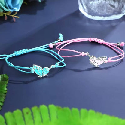 Pink Blue Butterfly BFF Necklace Bracelet Gifts for Women (3)