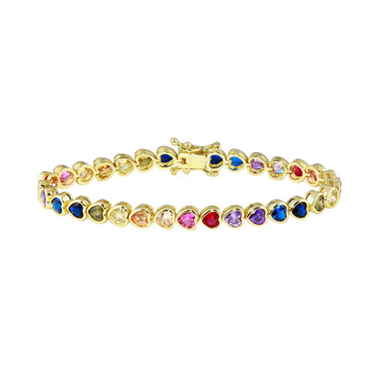 Rainbow CZ Heart Shaped Tennis Chain Necklace Bracelet Set (7)