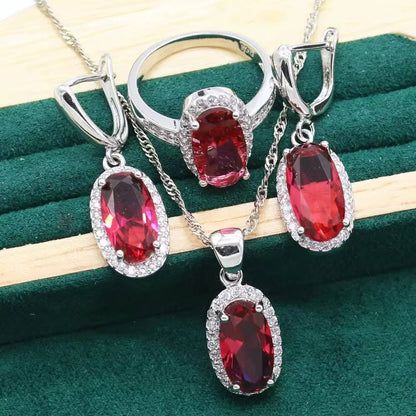 Red Ruby 925 Silver Jewelry Set for Women (2)