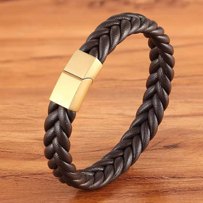 Retro Punk Style Braided Leather Bracelet with Stainless Steel Magnetic Buckle (3)