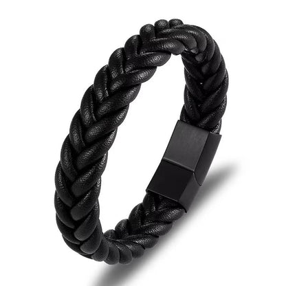 Retro Punk Style Braided Leather Bracelet with Stainless Steel Magnetic Buckle (6)