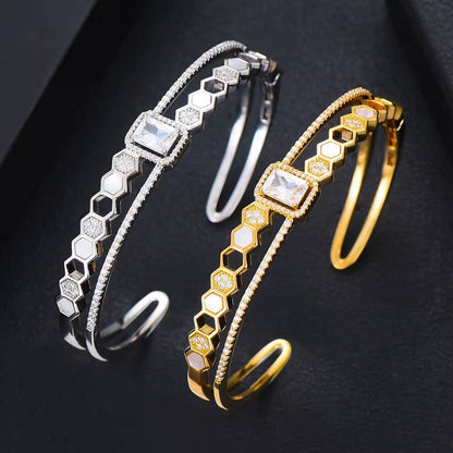 Romantic Luxury Geometric Stackable Bangle Ring Jewelry Set