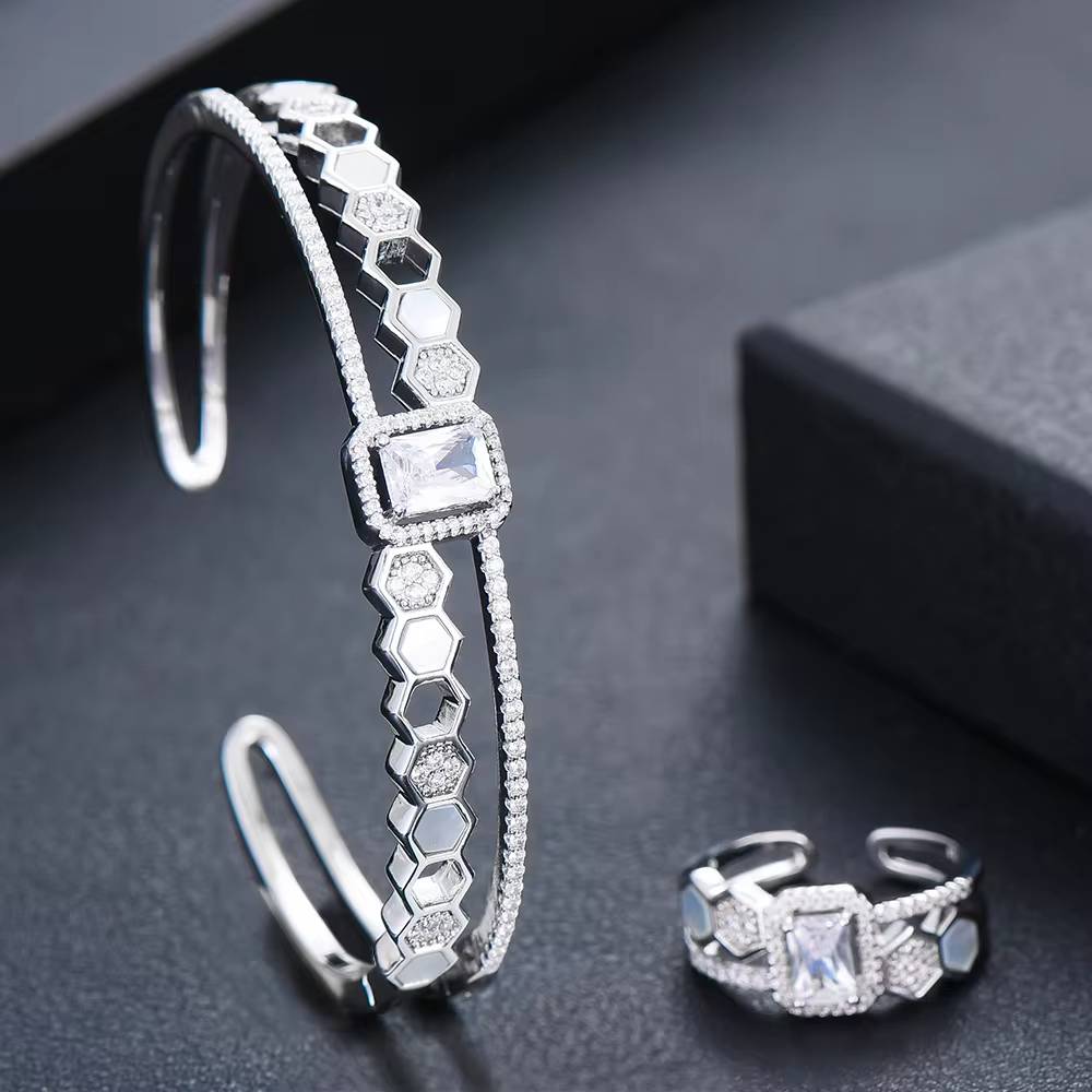 Romantic Luxury Geometric Stackable Bangle Ring Jewelry Set