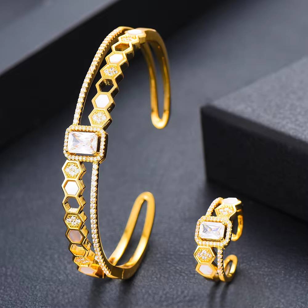 Romantic Luxury Geometric Stackable Bangle Ring Jewelry Set