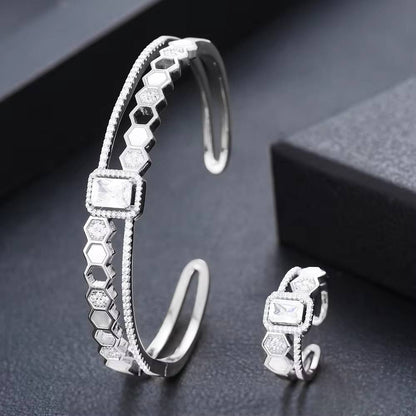 Romantic Luxury Geometric Stackable Bangle Ring Jewelry Set