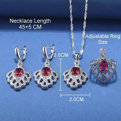 Rose Red Zircon Jewelry Set for Women, 5-Piece Fashion Accessories (2)