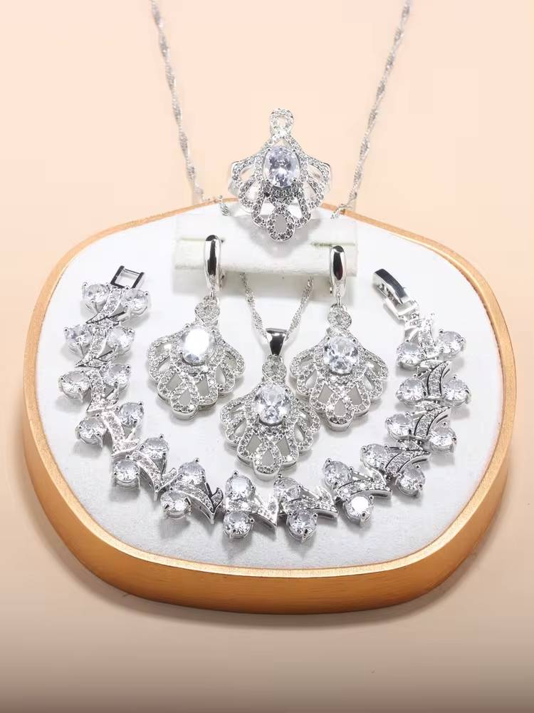 Rose Red Zircon Jewelry Set for Women, 5-Piece Fashion Accessories (9)