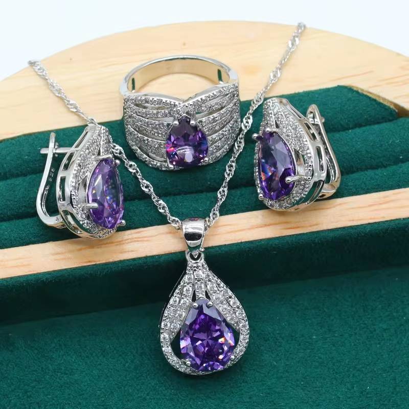 Royal Blue Sapphire 925 Silver Jewelry Set, Elegant Gift Set