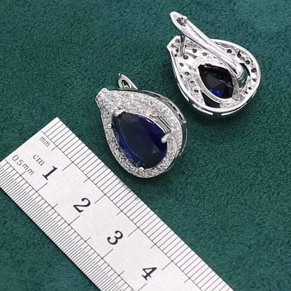 Royal Blue Sapphire 925 Silver Jewelry Set, Elegant Gift Set (11)