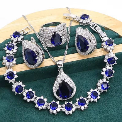 Royal Blue Sapphire 925 Silver Jewelry Set, Elegant Gift Set (15)