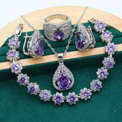 Royal Blue Sapphire 925 Silver Jewelry Set, Elegant Gift Set (3)