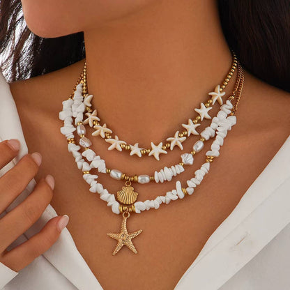 Salircon Starfish Scallop Pendant Necklace Set