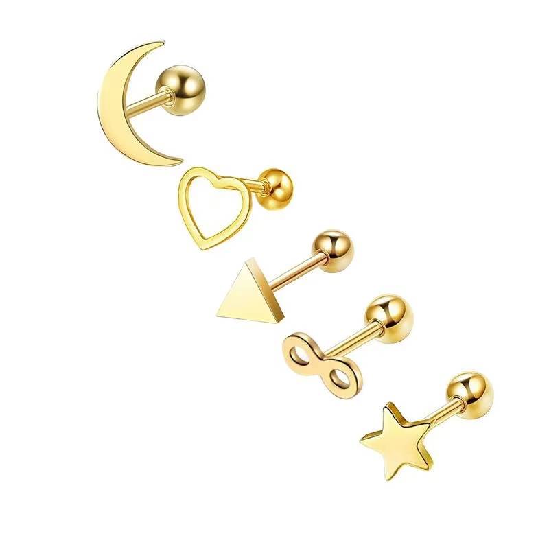 Star & Heart Tragus Stud Earring Set  Small Cartilage Piercing Jewelry (12)