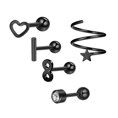 Star & Heart Tragus Stud Earring Set  Small Cartilage Piercing Jewelry (13)