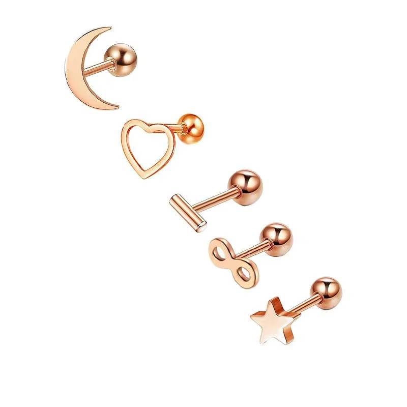 Star & Heart Tragus Stud Earring Set  Small Cartilage Piercing Jewelry (15)