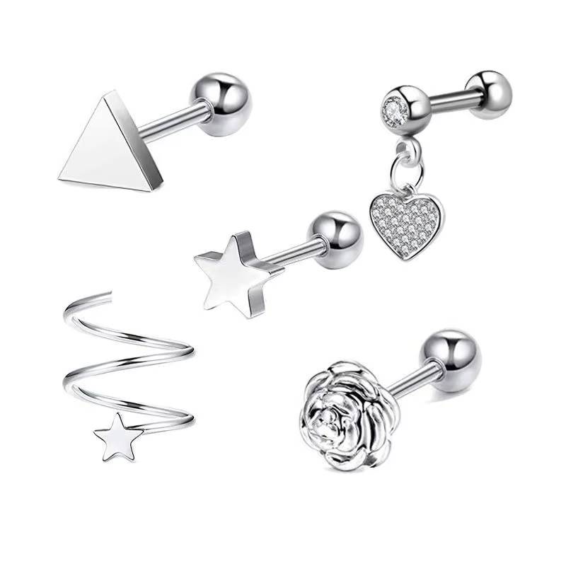 Star & Heart Tragus Stud Earring Set  Small Cartilage Piercing Jewelry (19)