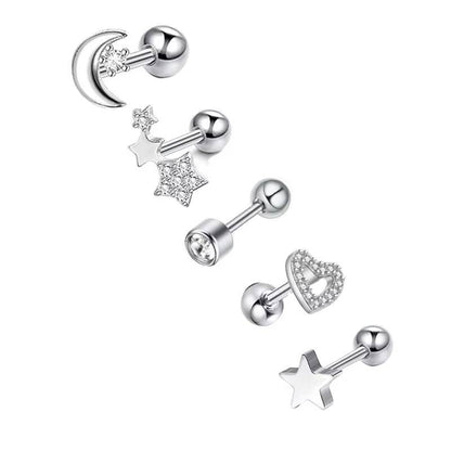 Star & Heart Tragus Stud Earring Set  Small Cartilage Piercing Jewelry (20)