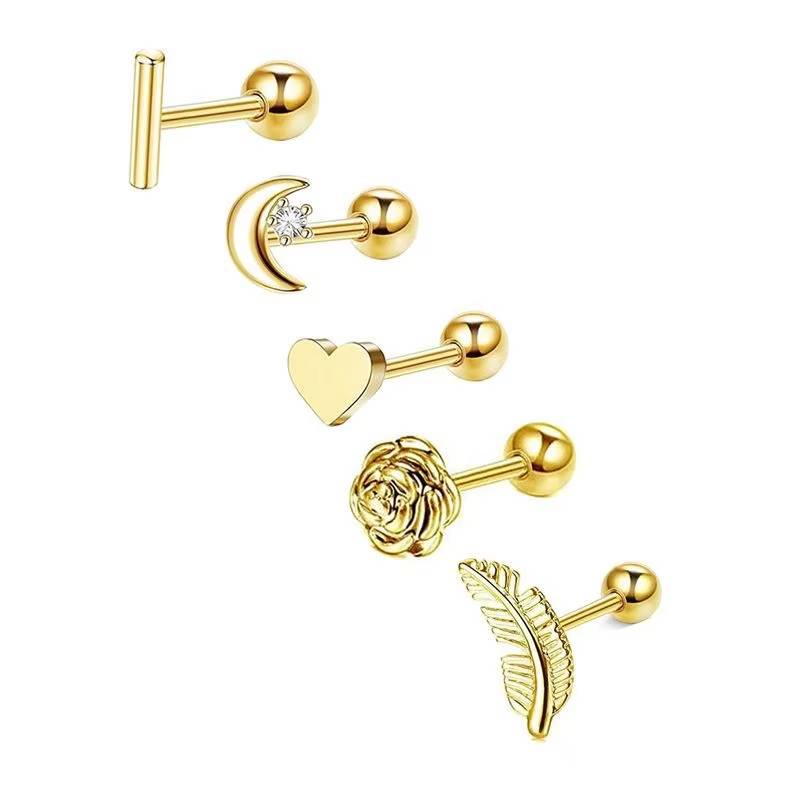 Star & Heart Tragus Stud Earring Set  Small Cartilage Piercing Jewelry (21)