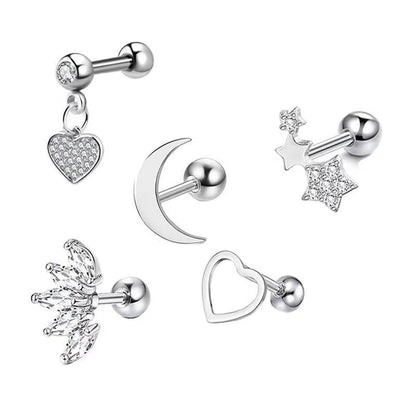 Star & Heart Tragus Stud Earring Set  Small Cartilage Piercing Jewelry (22)