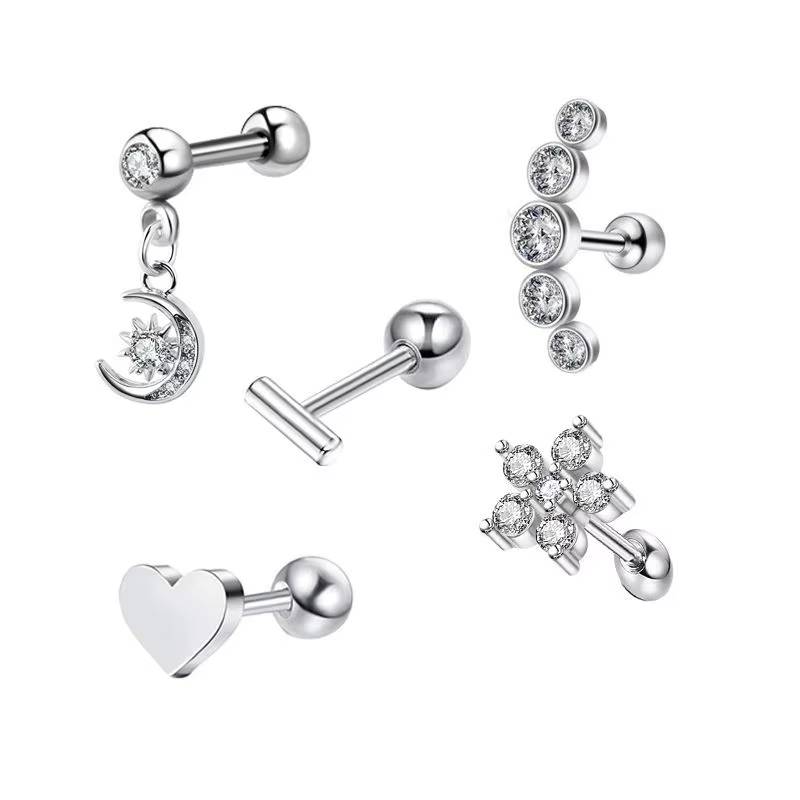 Star & Heart Tragus Stud Earring Set  Small Cartilage Piercing Jewelry (24)