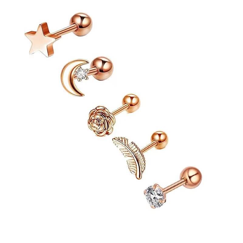 Star & Heart Tragus Stud Earring Set  Small Cartilage Piercing Jewelry (3)