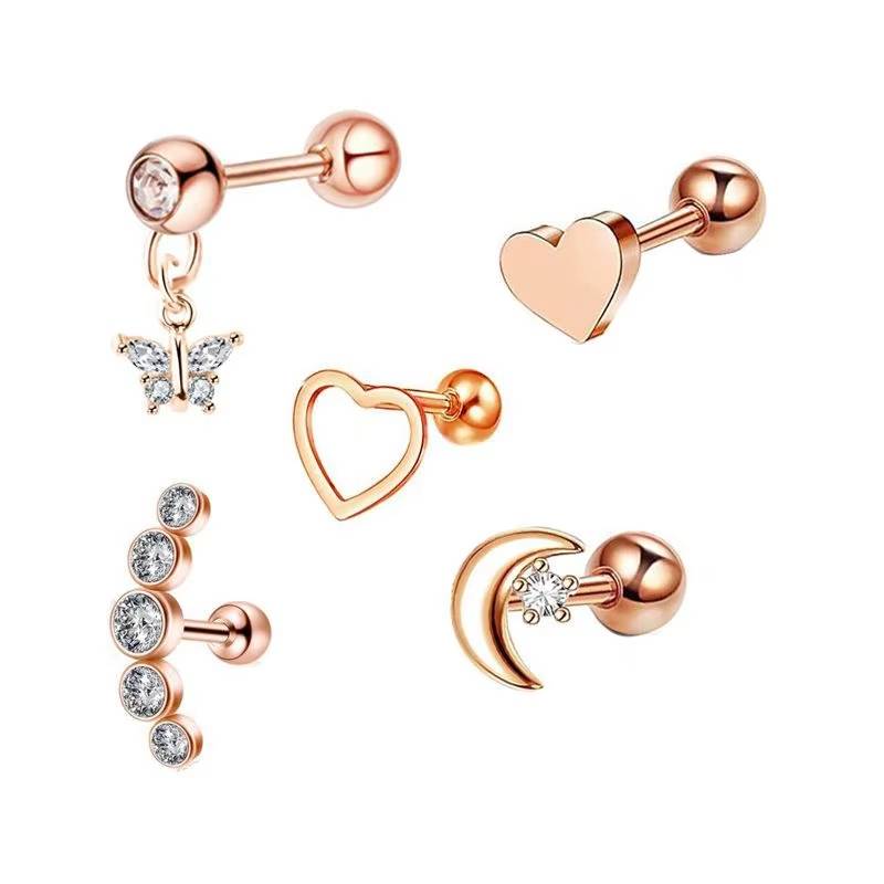 Star & Heart Tragus Stud Earring Set  Small Cartilage Piercing Jewelry (30)