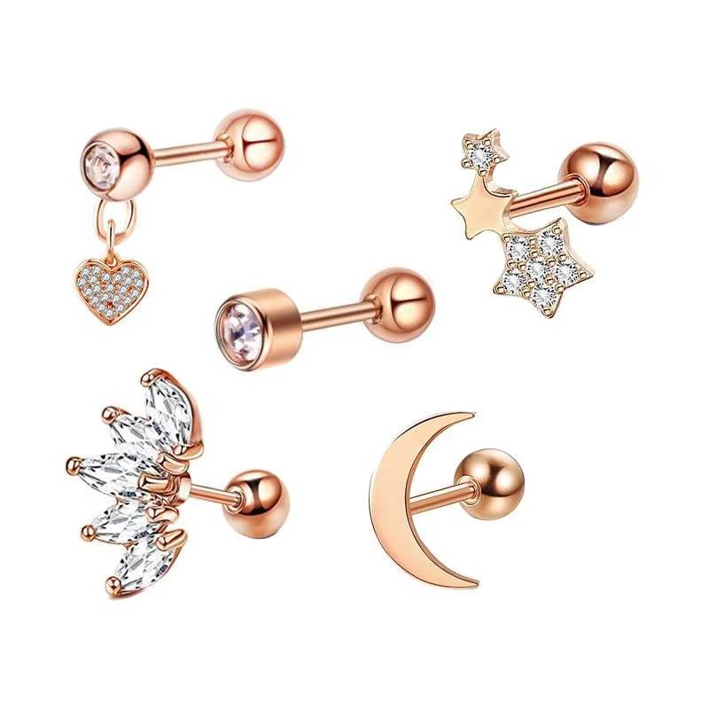 Star & Heart Tragus Stud Earring Set  Small Cartilage Piercing Jewelry (5)