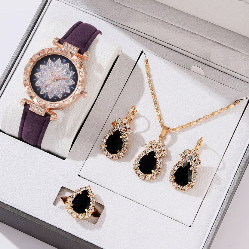 Stylish Quartz Women's Watch Set with Water Drop Design