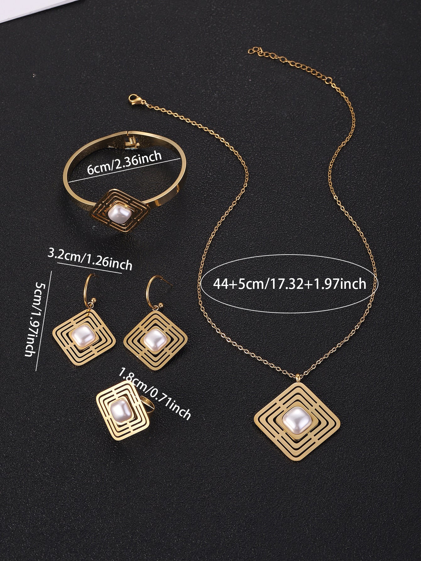 Titanium Jewelry Set with Artificial Pearl Inlaid Earrings