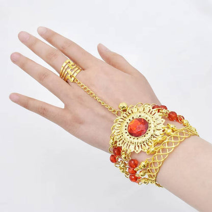 Traditional Indian Belly Dance Jewelry Set Red Crystal Bell Tassel (4)