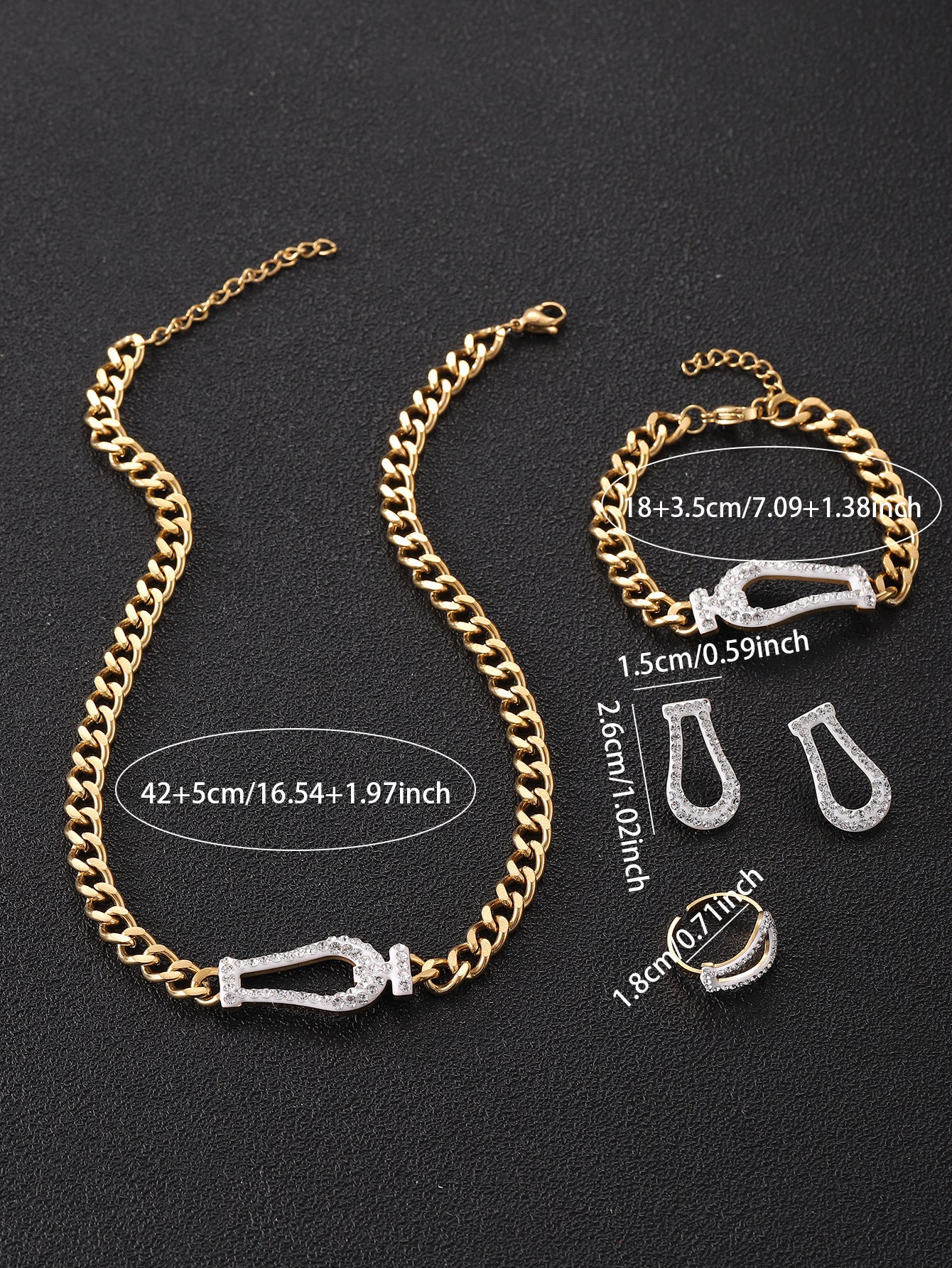 Trendy Hip-Hop Cuban Necklace Bracelet Set with Earrings and Rings