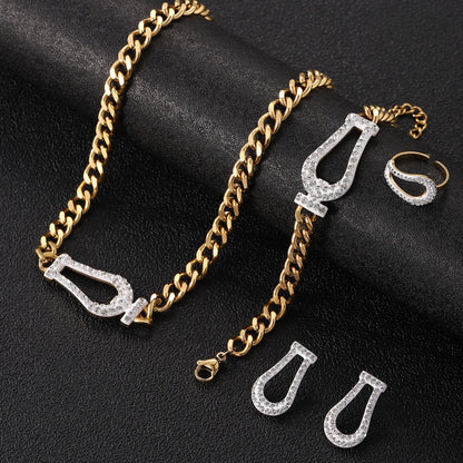 Trendy Hip-Hop Cuban Necklace Bracelet Set with Earrings and Rings (5)