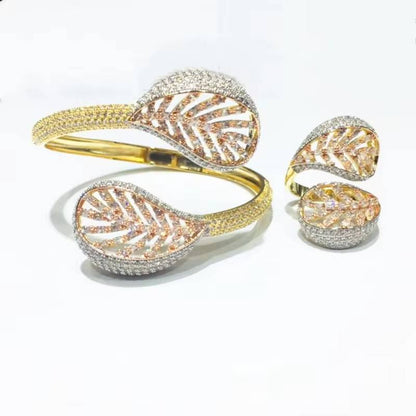 Trendy Luxury Disco Leaf Shape Stackable Jewelry Set (2)