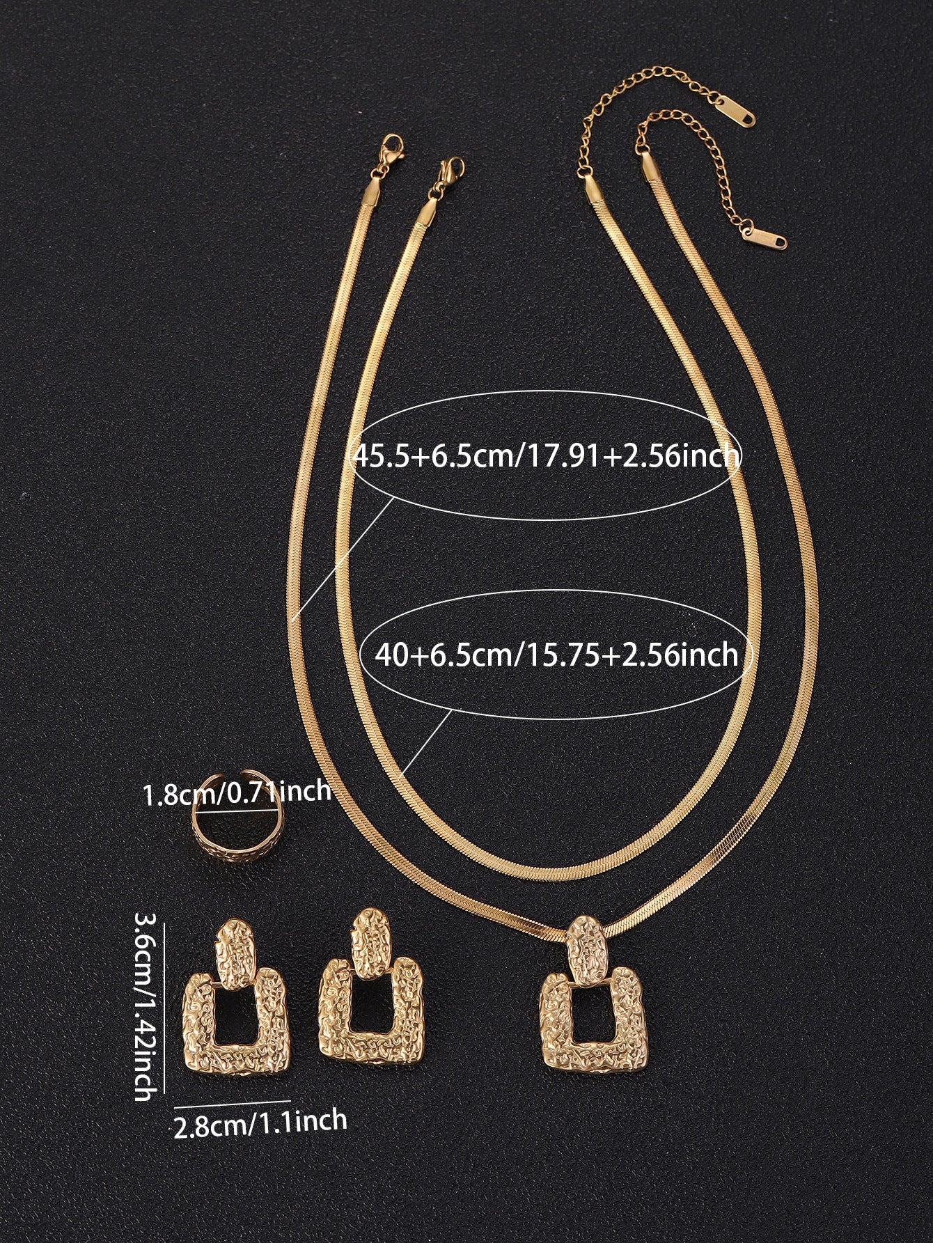 Trendy Titanium Steel Double-Layer Blade Chain Necklace Earring Ring Set