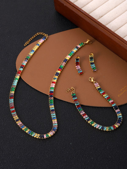 Trendy Zircon Necklace and Titanium Steel Earrings Bracelet Set