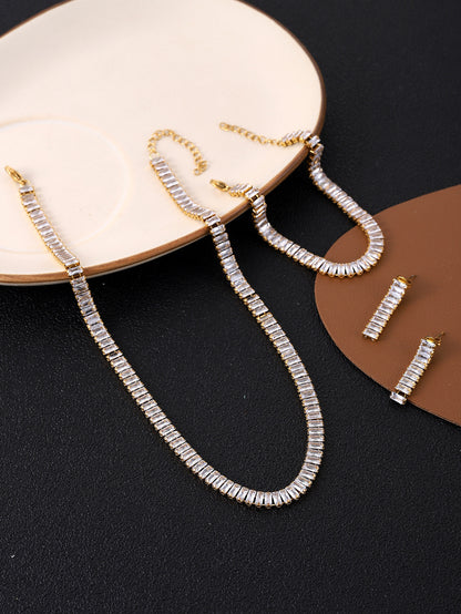 Trendy Zircon Necklace and Titanium Steel Earrings Bracelet Set (4)