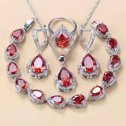 Water Drop Jewelry Set 925 Silver Bridal Necklace Earrings Bracelet Ring (11)