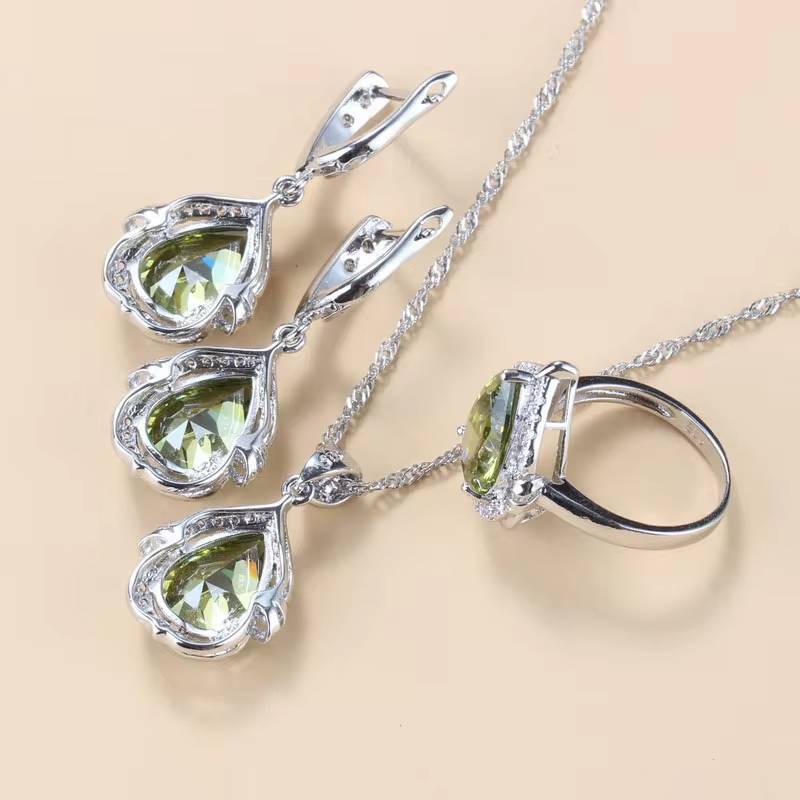 Water Drop Jewelry Set 925 Silver Bridal Necklace Earrings Bracelet Ring (2)