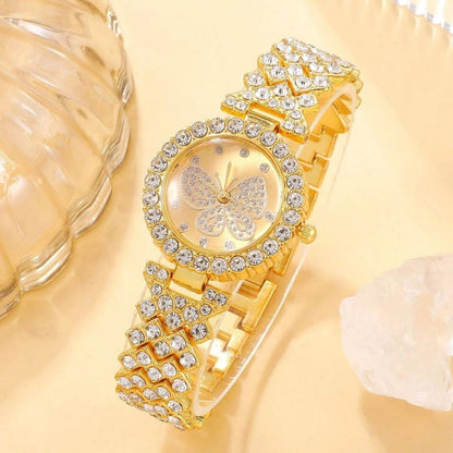 Women's Butterfly Design Diamond Bracelet Watch Set in Gift Box, 5pcs (4)