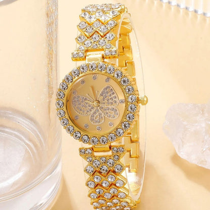 Women's Butterfly Design Diamond Bracelet Watch Set in Gift Box, 5pcs (5)