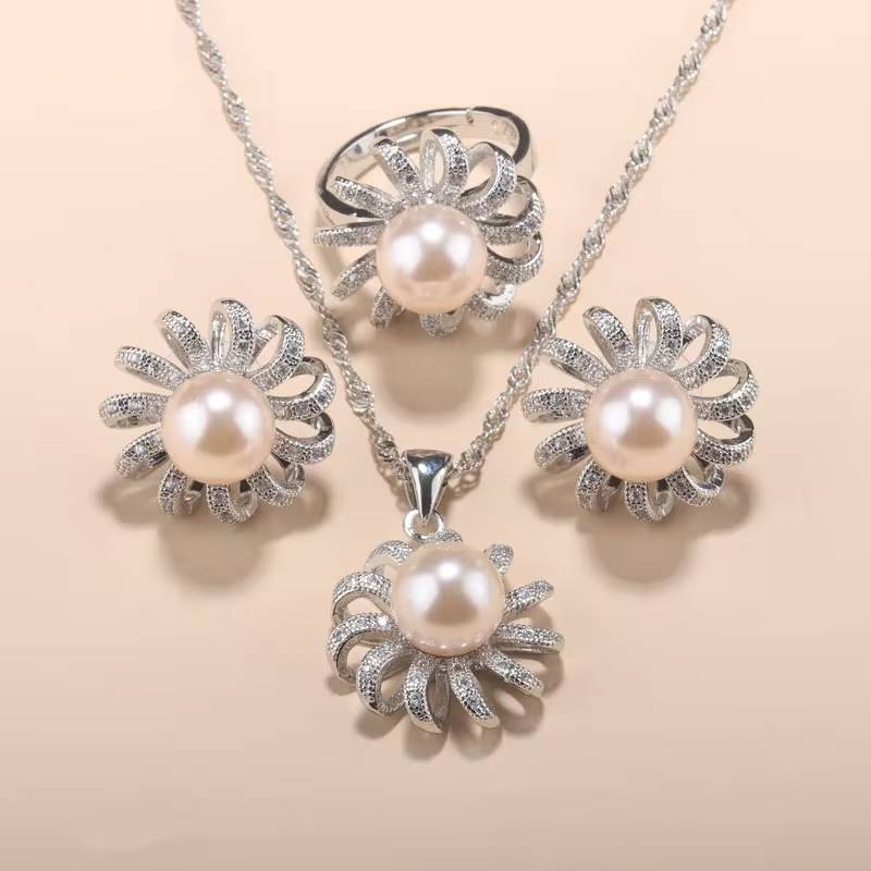 Women's Flower Costume Necklace, Earrings, Pendant & Wedding Ring