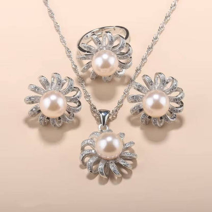 Women's Flower Costume Necklace, Earrings, Pendant & Wedding Ring