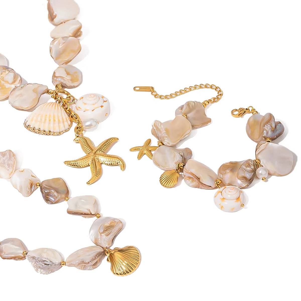 Youthway Summer Ocean Series Shell Starfish Charm Bracelet Necklace Set