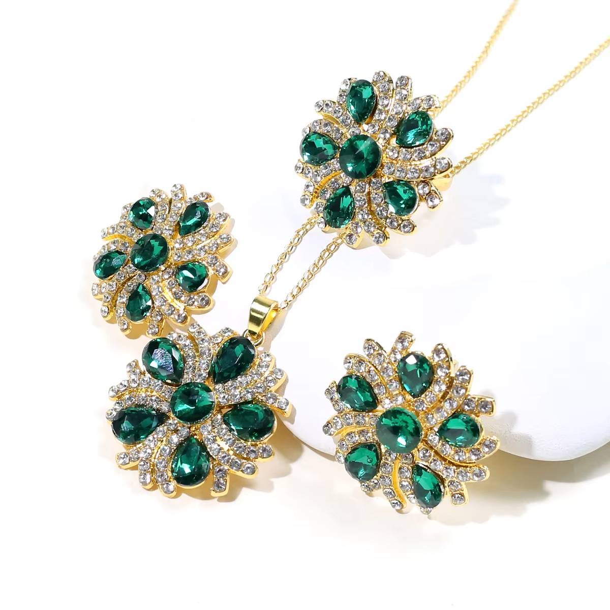 Zircon Bride Jewelry Set - Luxury Flower Choker Necklace & Earrings