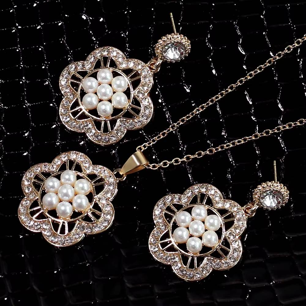 Zircon Bride Jewelry Set - Luxury Flower Choker Necklace & Earrings (3)